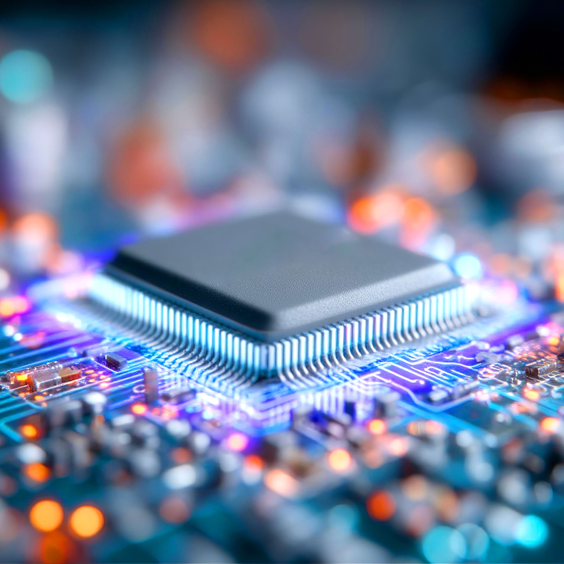 computer chip on a circuit board