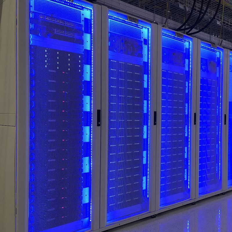 Computer server closest with blue lighting