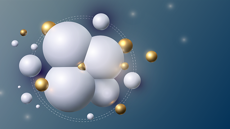 Abstract molecules on a blue brackground
